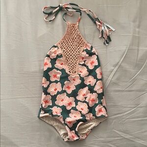 Acacia Swimwear Honey Kids One Piece in Green and Pink Floral